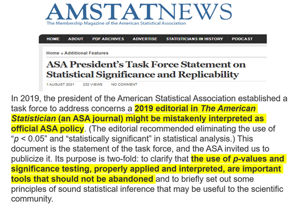Support of p-values and statistical significance